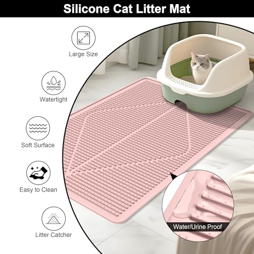Mofason Silicone Cat Litter Mat XXL - Pink Extra Large Cat Litter Box mat