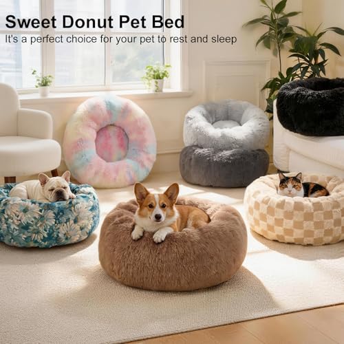 Donut Dog Bed for Medium Dogs Calming Round Washable Medium Sized Dog Bed