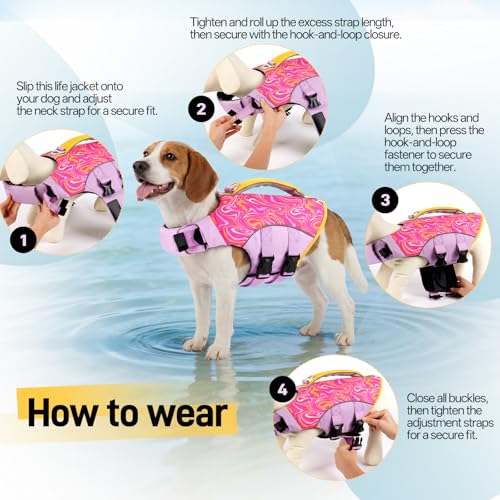BRKURLEG Dog Life Jacket, High Buoyancy Dog Life Vest for Swimming Boating, Adjustable Reflective Pet Flotation Vest with Rescue Handle, Small Medium Large Dogs Lifesaver for Pool Beach, Purple XS