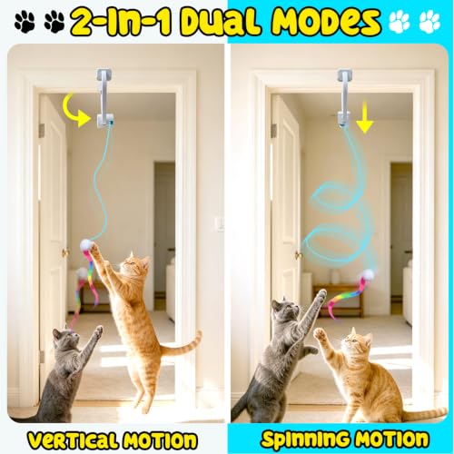Interactive Cat Toy, Flapping Bird & Rotating Feather Teaser for Indoor Cats, Hanging Doorway Cat Toys with Fishing Pole for Exercise, Boredom Relief & Fun Games