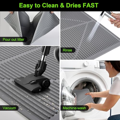 Mofason Rubber Large Cat Litter Mat, Grey Silicone Kitty Cat Litter Box Mat