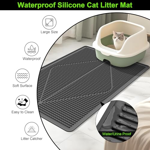 Mofason Silicone Cat Litter Mat XXL, Black Extra Large Litter Matt for Cat