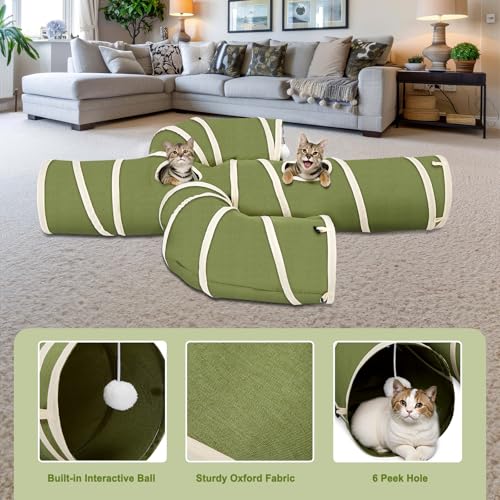 Ownpets Cactus Cat Tunnel 12" with Peek Holes for Indoor Large Cat, Green