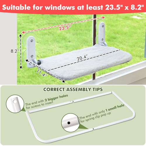 Zoratoo 2PC Cat Window Perch, Foldable & Cordless with Metal Frame, M Gray