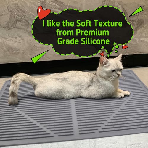 Mofason Rubber Large Cat Litter Mat, Grey Silicone Kitty Cat Litter Box Mat