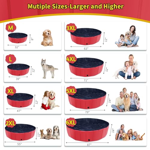 CACSPS Foldable Dog Pool, 47" x 12" Kiddie Pool with Hard Plastic, Non-Slip Dog Bath Tub for Outdoor Backyard, Collapsible Dog Swimming Pool for Kids Dogs Pets (Red)