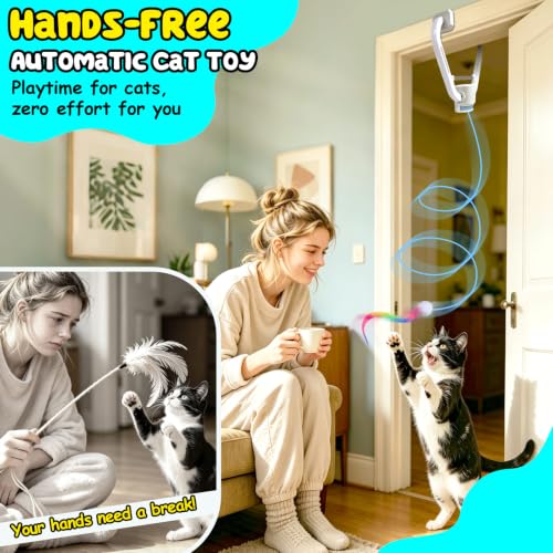 Interactive Cat Toy, Flapping Bird & Rotating Feather Teaser for Indoor Cats, Hanging Doorway Cat Toys with Fishing Pole for Exercise, Boredom Relief & Fun Games
