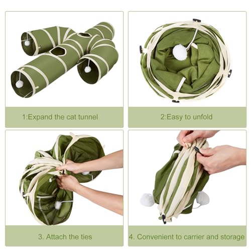 Ownpets Cactus Cat Tunnel 12" with Peek Holes for Indoor Large Cat, Green