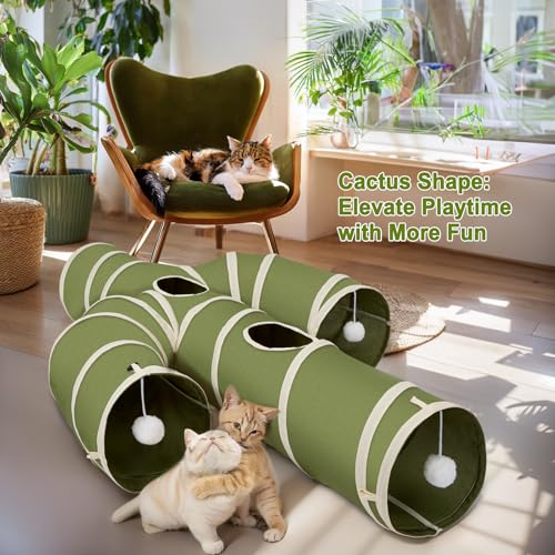 Ownpets Cactus Cat Tunnel 12" with Peek Holes for Indoor Large Cat, Green