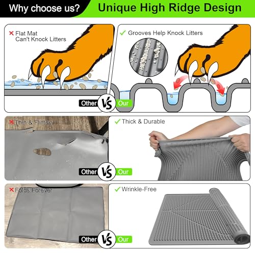 Mofason Rubber Large Cat Litter Mat, Grey Silicone Kitty Cat Litter Box Mat