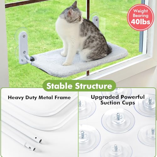 Zoratoo 2PC Cat Window Perch, Foldable & Cordless with Metal Frame, M Gray