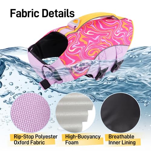 BRKURLEG Dog Life Jacket, High Buoyancy Dog Life Vest for Swimming Boating, Adjustable Reflective Pet Flotation Vest with Rescue Handle, Small Medium Large Dogs Lifesaver for Pool Beach, Purple XS