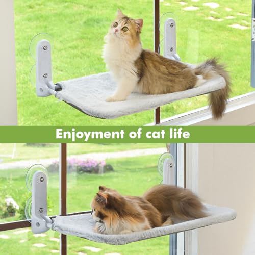 Zoratoo 2PC Cat Window Perch, Foldable & Cordless with Metal Frame, M Gray