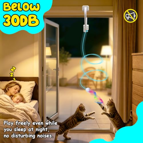 Interactive Cat Toy, Flapping Bird & Rotating Feather Teaser for Indoor Cats, Hanging Doorway Cat Toys with Fishing Pole for Exercise, Boredom Relief & Fun Games