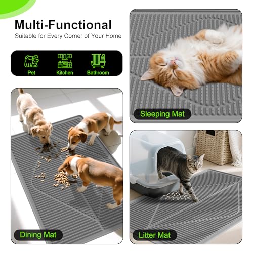 Mofason Rubber Large Cat Litter Mat, Grey Silicone Kitty Cat Litter Box Mat