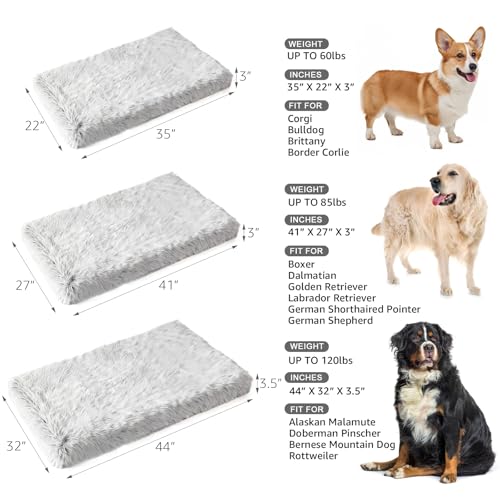 Orthopedic Memory Foam Dog Bed Large Size Crate Pad 41 x 27 Inch Gray