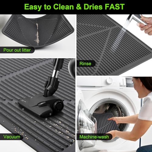 Mofason Silicone Cat Litter Mat XXL, Black Extra Large Litter Matt for Cat