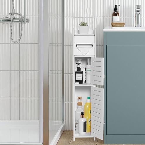 Small Bathroom Storage Cabinet with Toilet Paper Holder