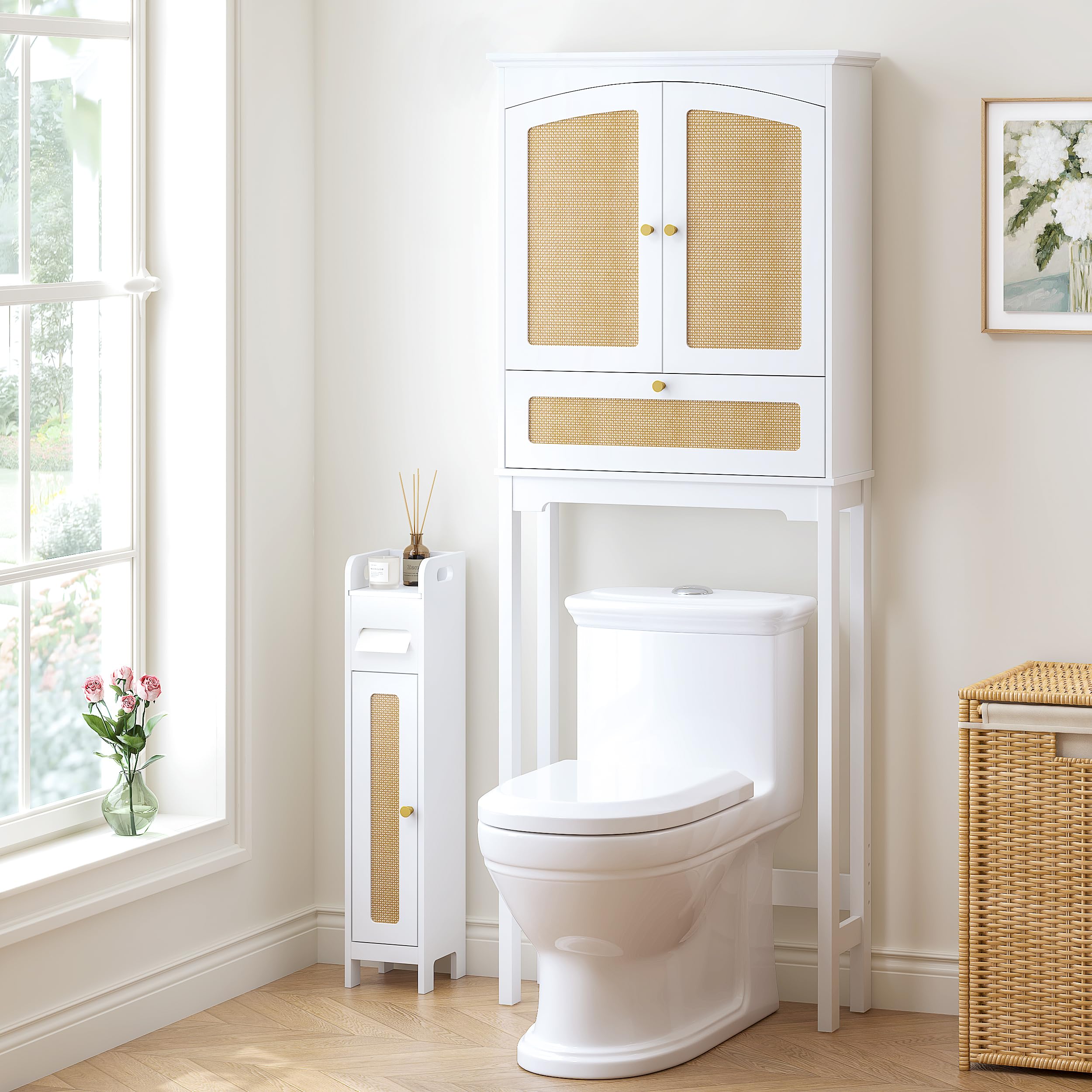 Small Bathroom Storage Cabinet with Toilet Paper Holder