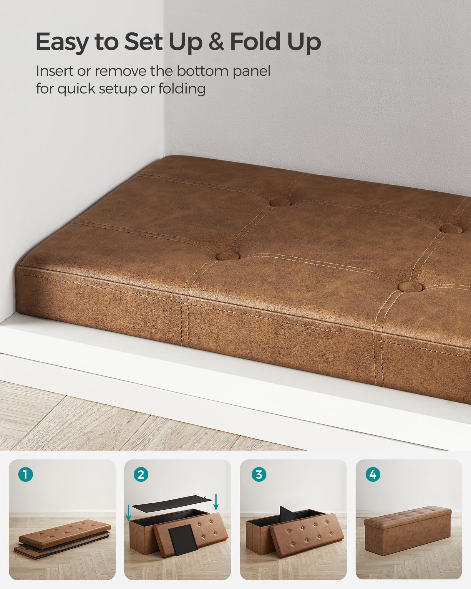 Storage Ottoman Bench, 43.3 Inches Folding Foot Rest Stool