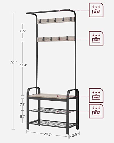 Coat Rack, Hall Tree with Shoe Bench
