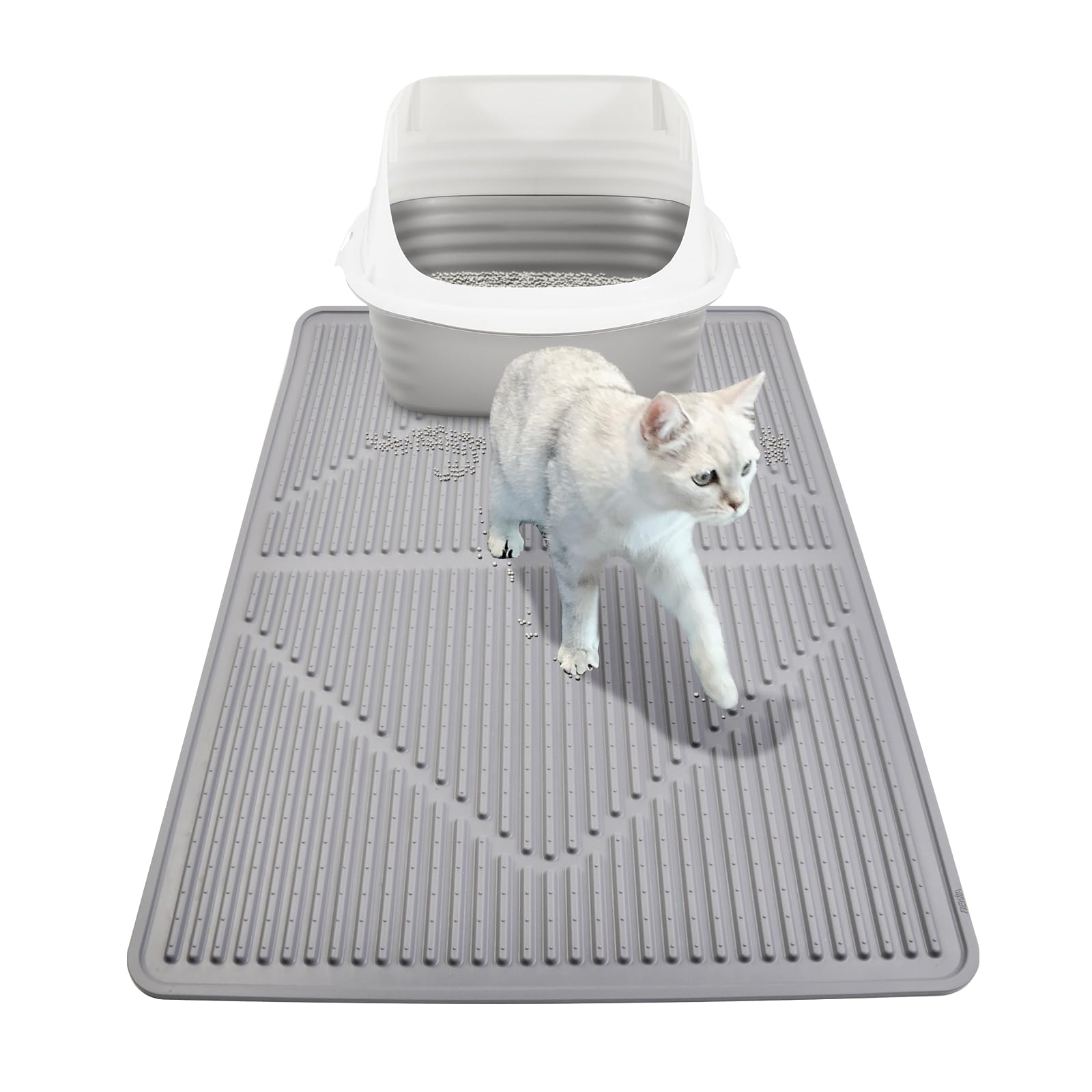 Mofason Rubber Large Cat Litter Mat, Grey Silicone Kitty Cat Litter Box Mat