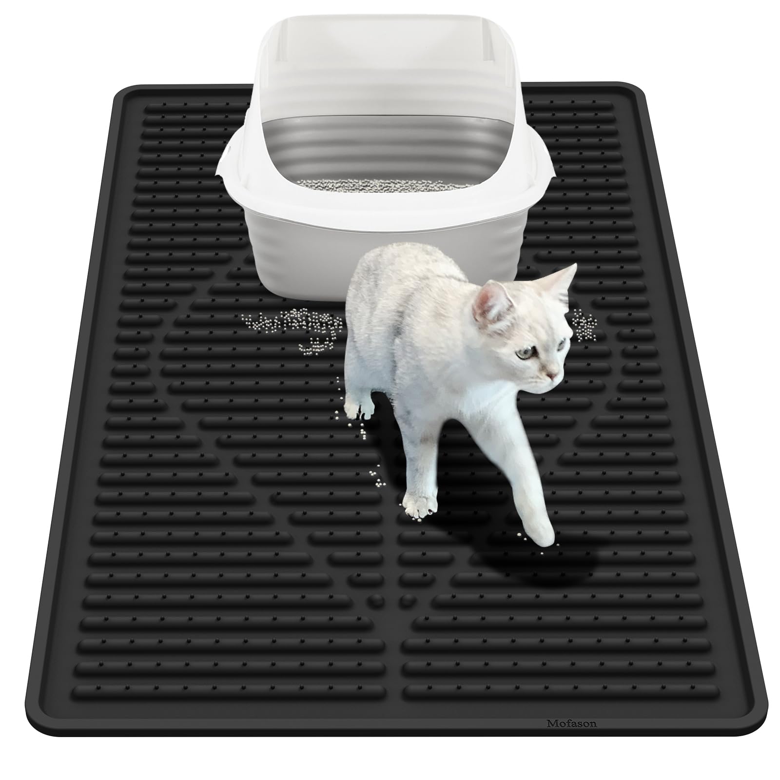 Mofason Silicone Cat Litter Mat XXL, Black Extra Large Litter Matt for Cat