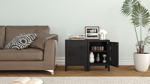 Metal Locker Nightstand with Doors and Shelves