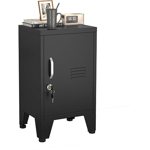 Metal Locker Nightstand with Doors and Shelves