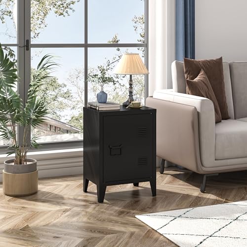 Metal Locker Nightstand with Doors and Shelves