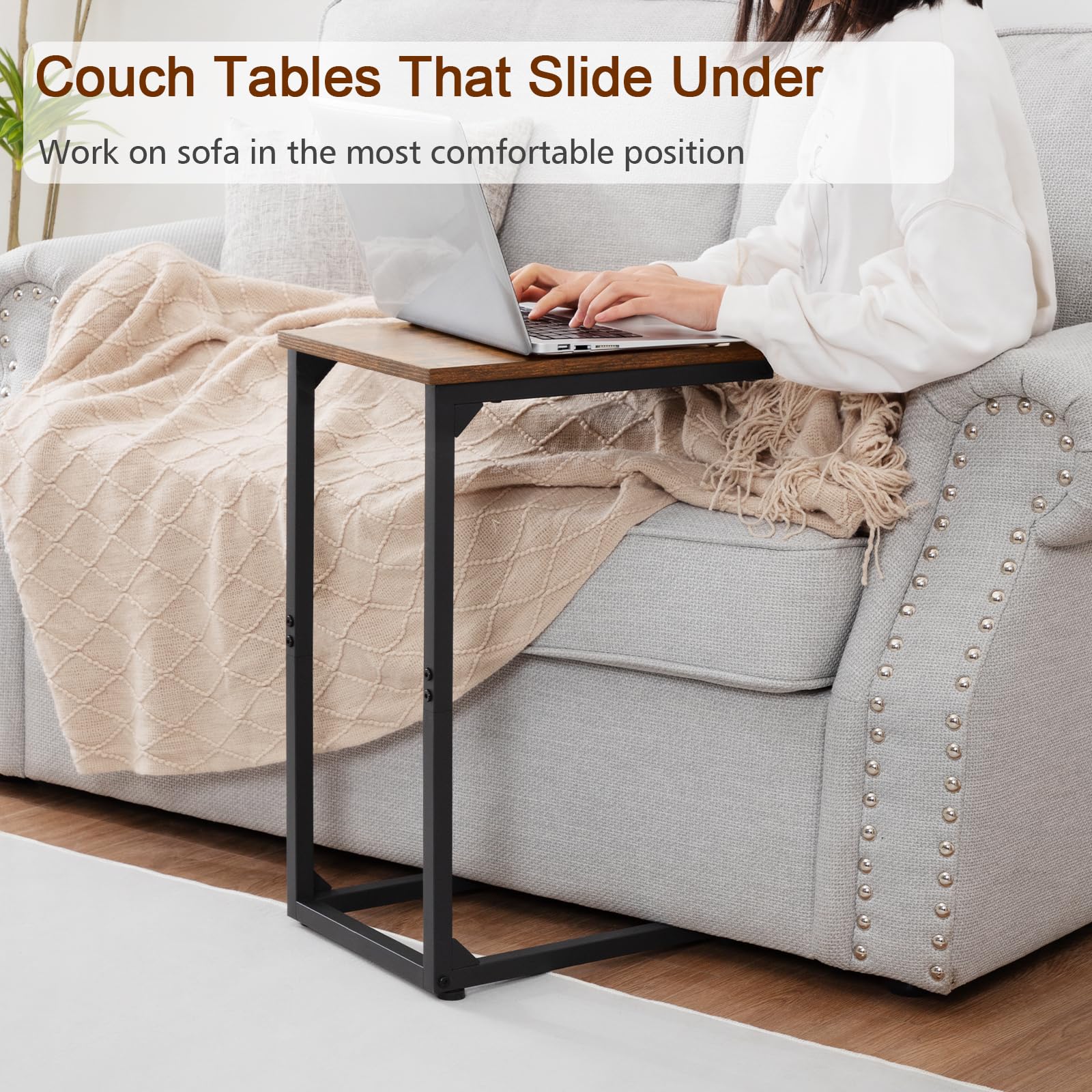 Shaped End Table Set of 2, Couch Side Table