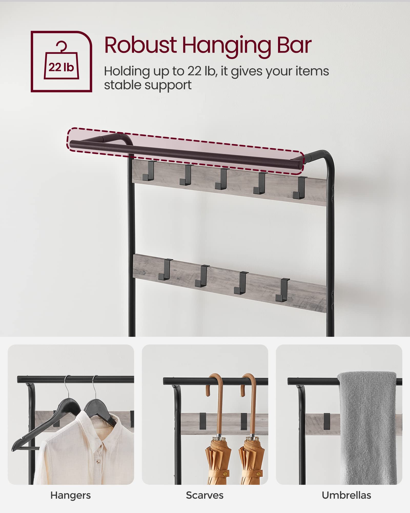 Coat Rack, Hall Tree with Shoe Bench