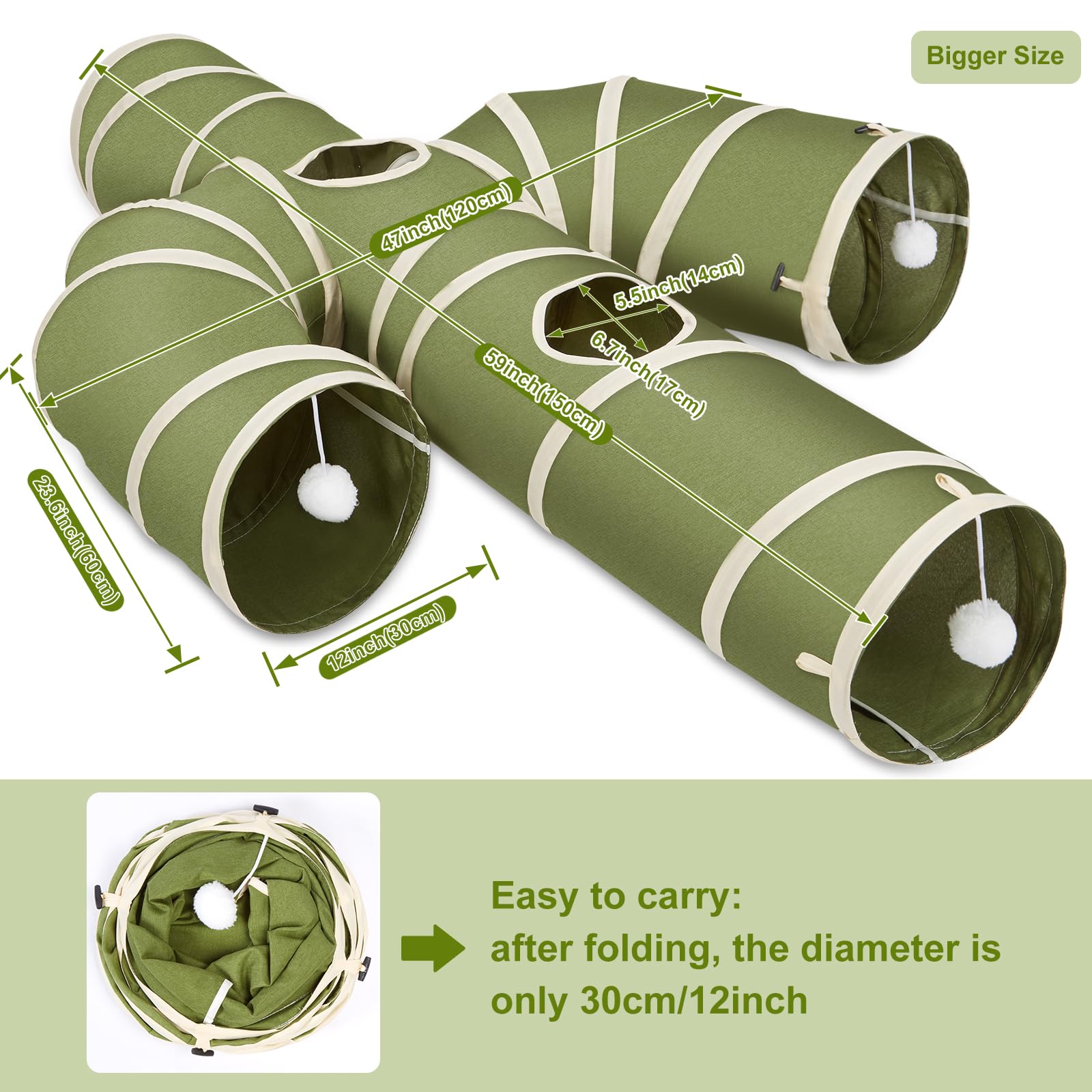 Ownpets Cactus Cat Tunnel 12" with Peek Holes for Indoor Large Cat, Green