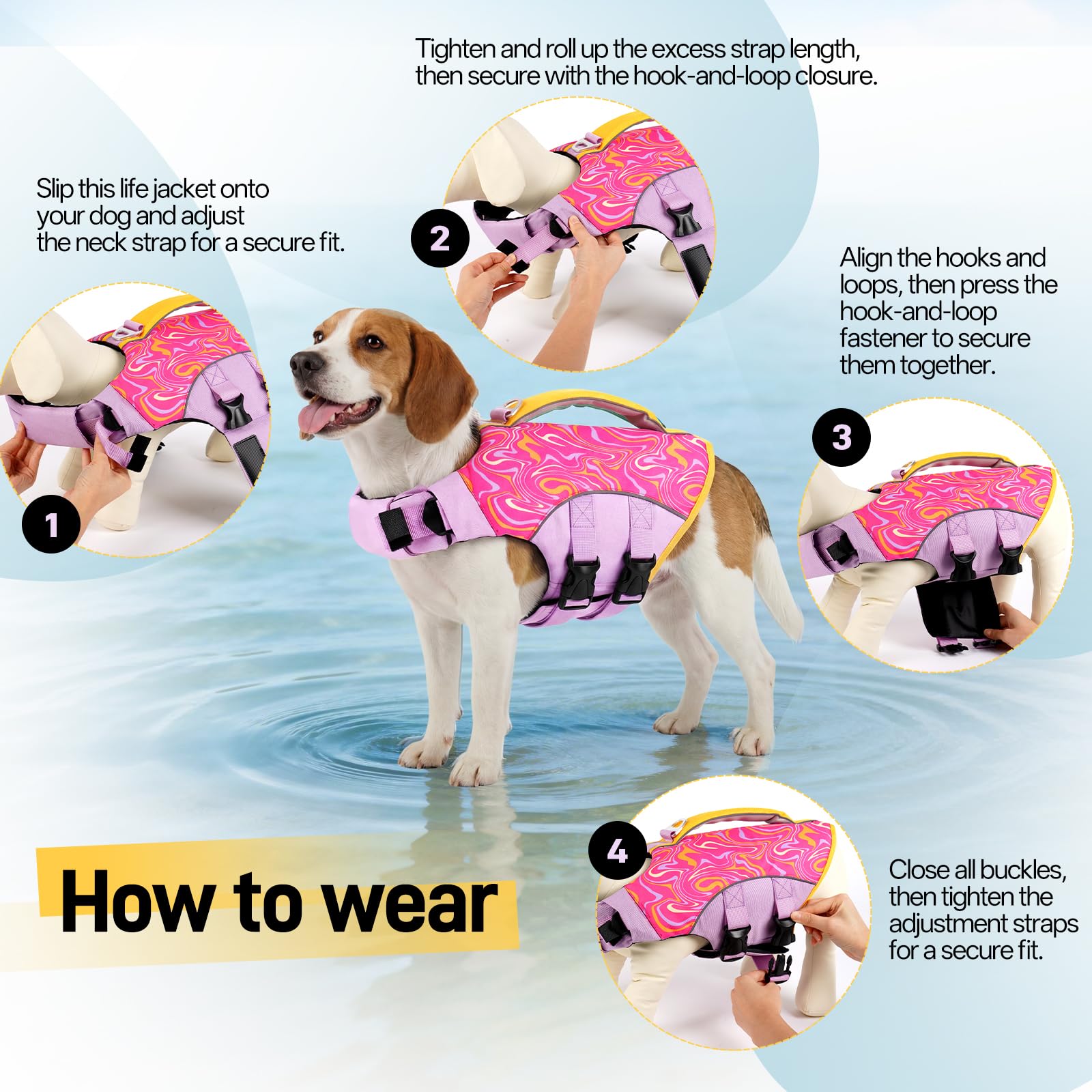 BRKURLEG Dog Life Jacket, High Buoyancy Dog Life Vest for Swimming Boating, Adjustable Reflective Pet Flotation Vest with Rescue Handle, Small Medium Large Dogs Lifesaver for Pool Beach, Purple XS