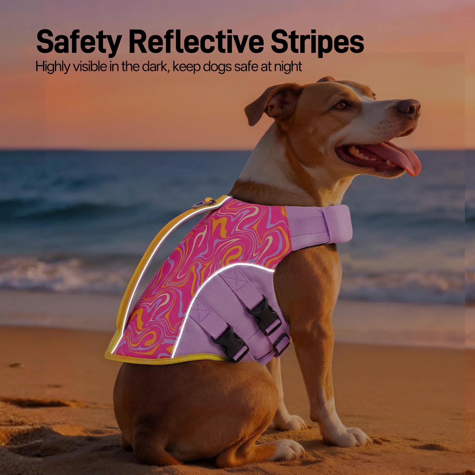BRKURLEG Dog Life Jacket, High Buoyancy Dog Life Vest for Swimming Boating, Adjustable Reflective Pet Flotation Vest with Rescue Handle, Small Medium Large Dogs Lifesaver for Pool Beach, Purple XS