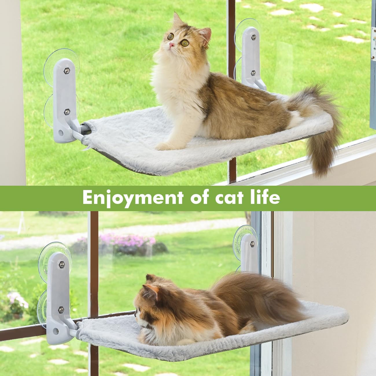 Zoratoo 2PC Cat Window Perch, Foldable & Cordless with Metal Frame, M Gray