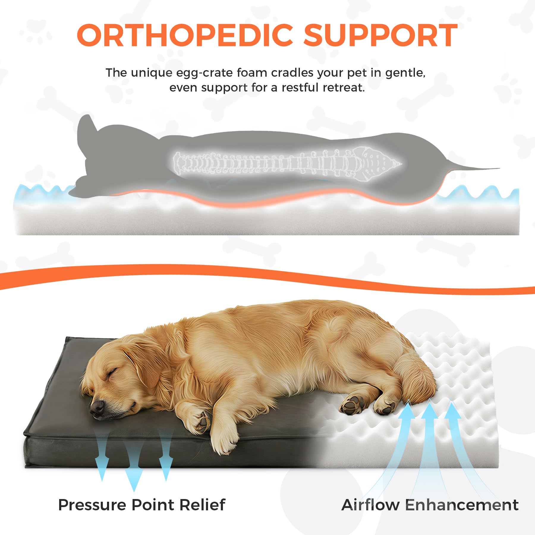 Outdoor Dog Bed Extra Large Sized Dog, Waterproof, 44x32x3.5 Inch