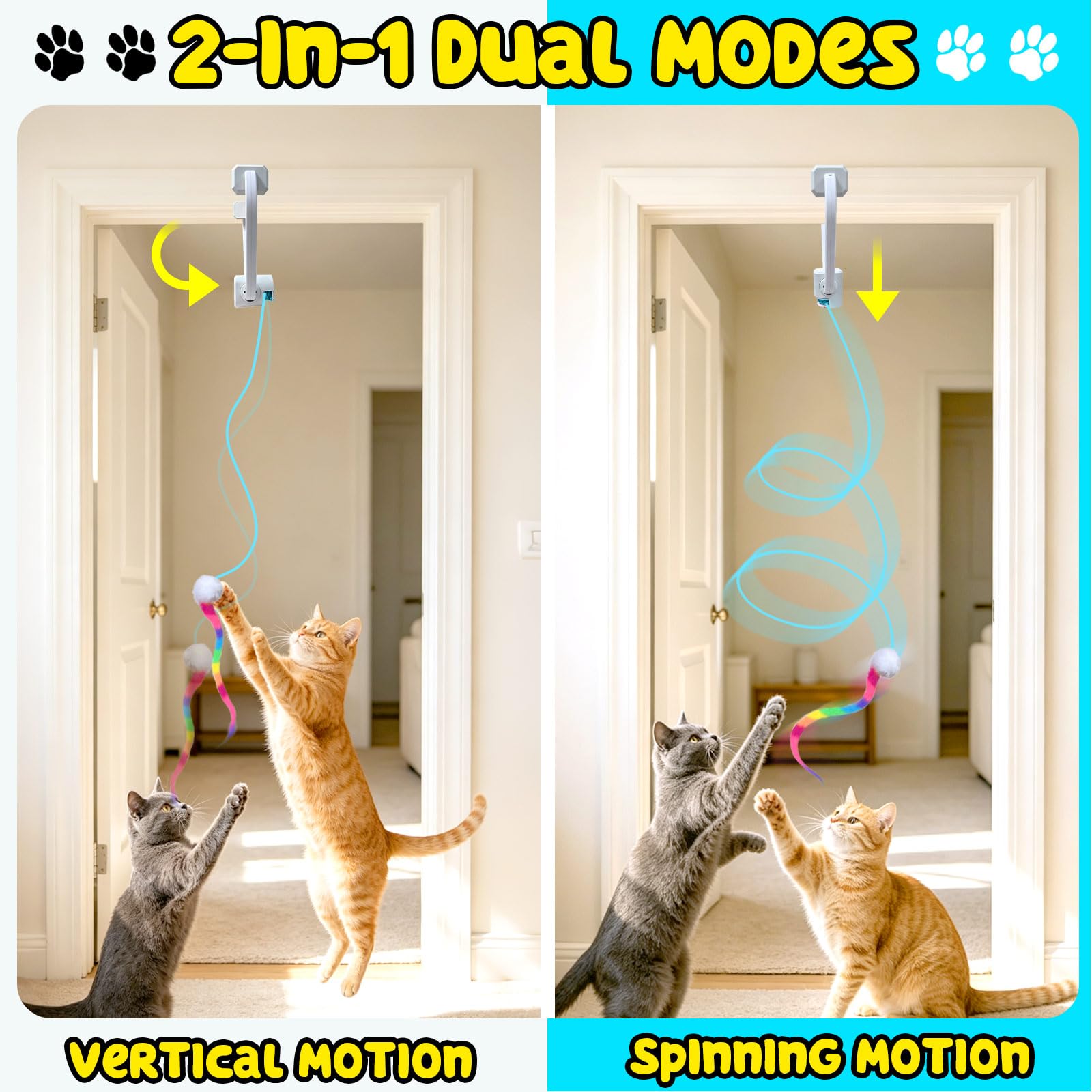 Interactive Cat Toy, Flapping Bird & Rotating Feather Teaser for Indoor Cats, Hanging Doorway Cat Toys with Fishing Pole for Exercise, Boredom Relief & Fun Games
