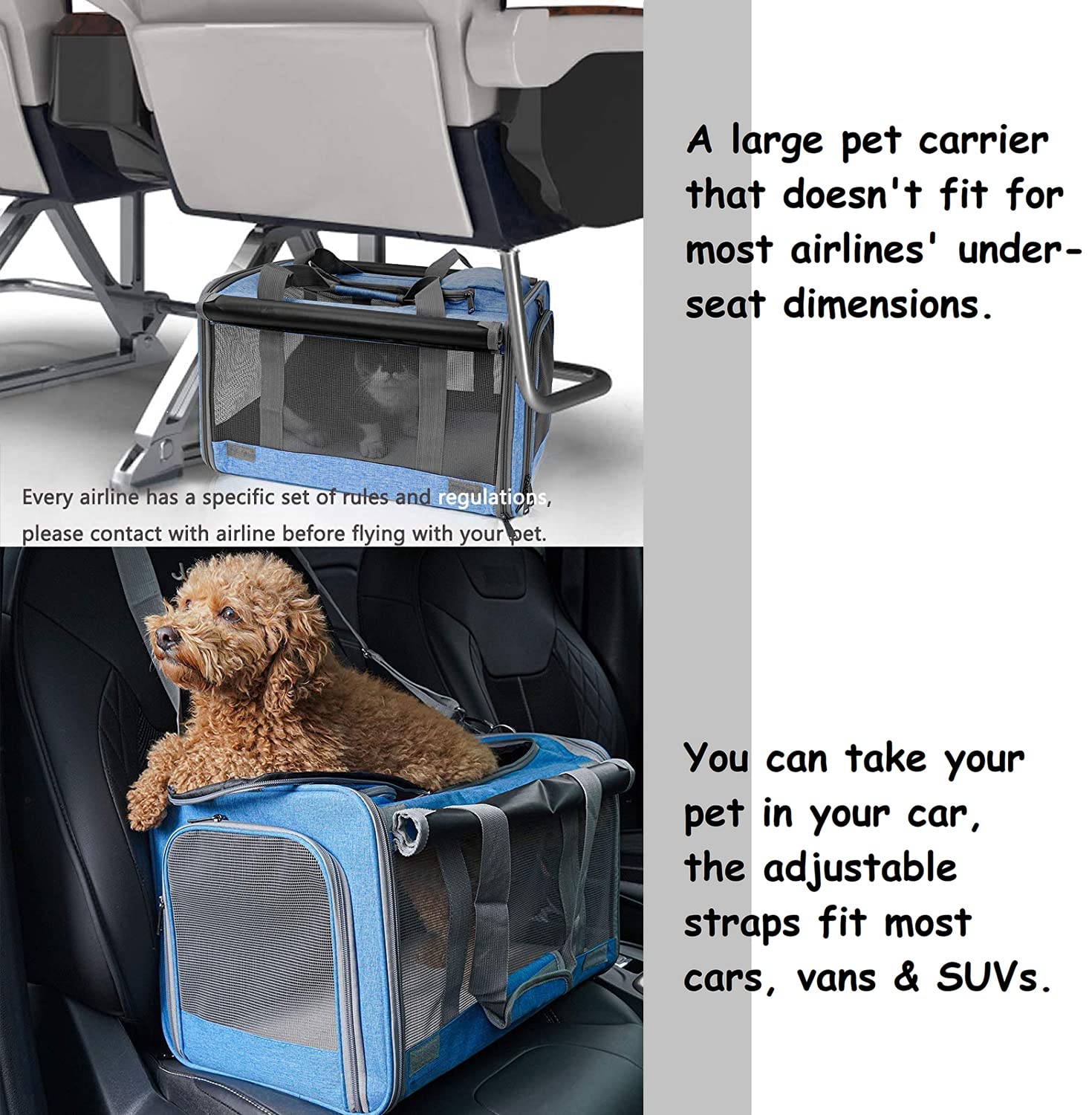 GAPZER Pet Carrier for Large and Medium Cat, Soft-Sided Pet Crate for Puppy
