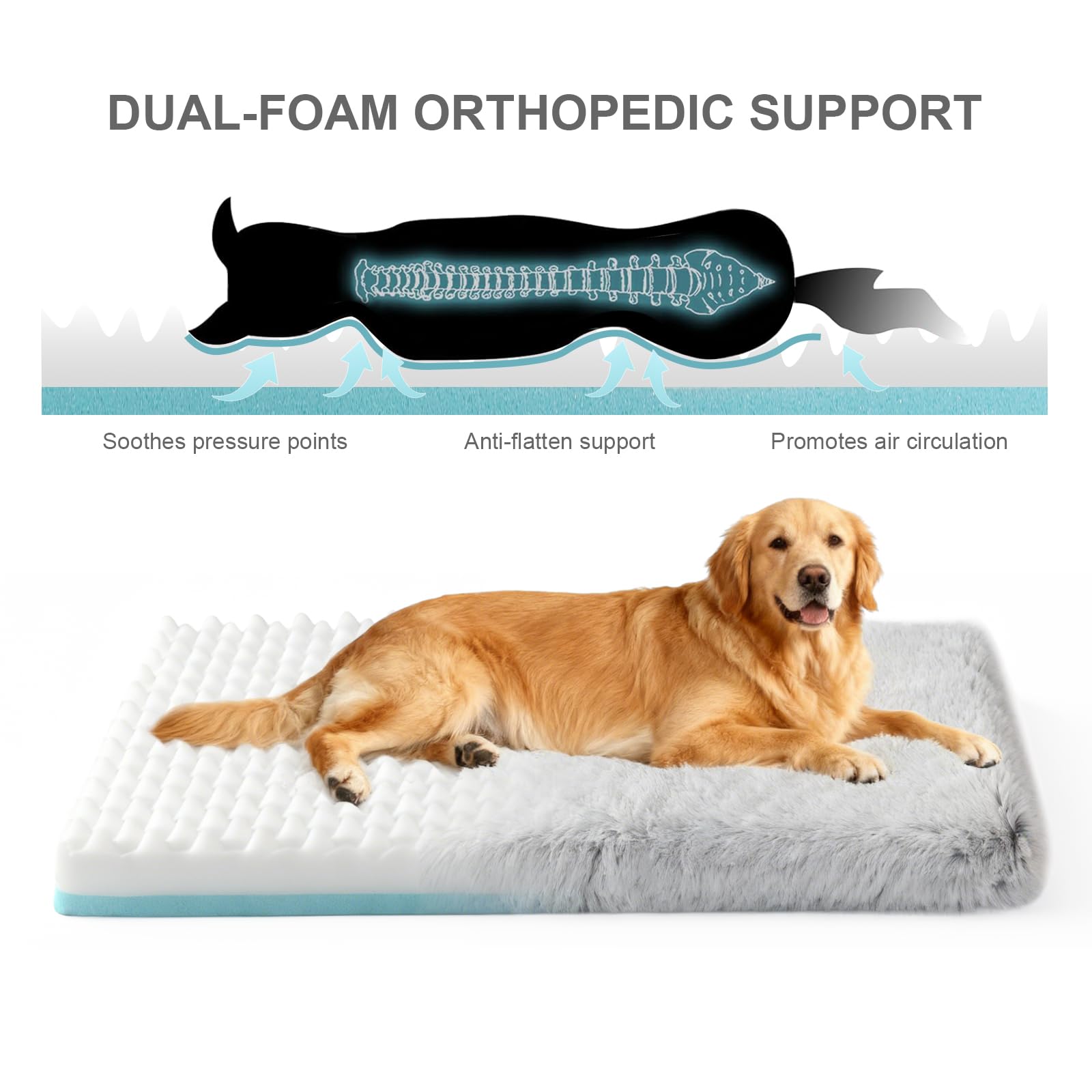 Orthopedic Memory Foam Dog Bed Large Size Crate Pad 41 x 27 Inch Gray