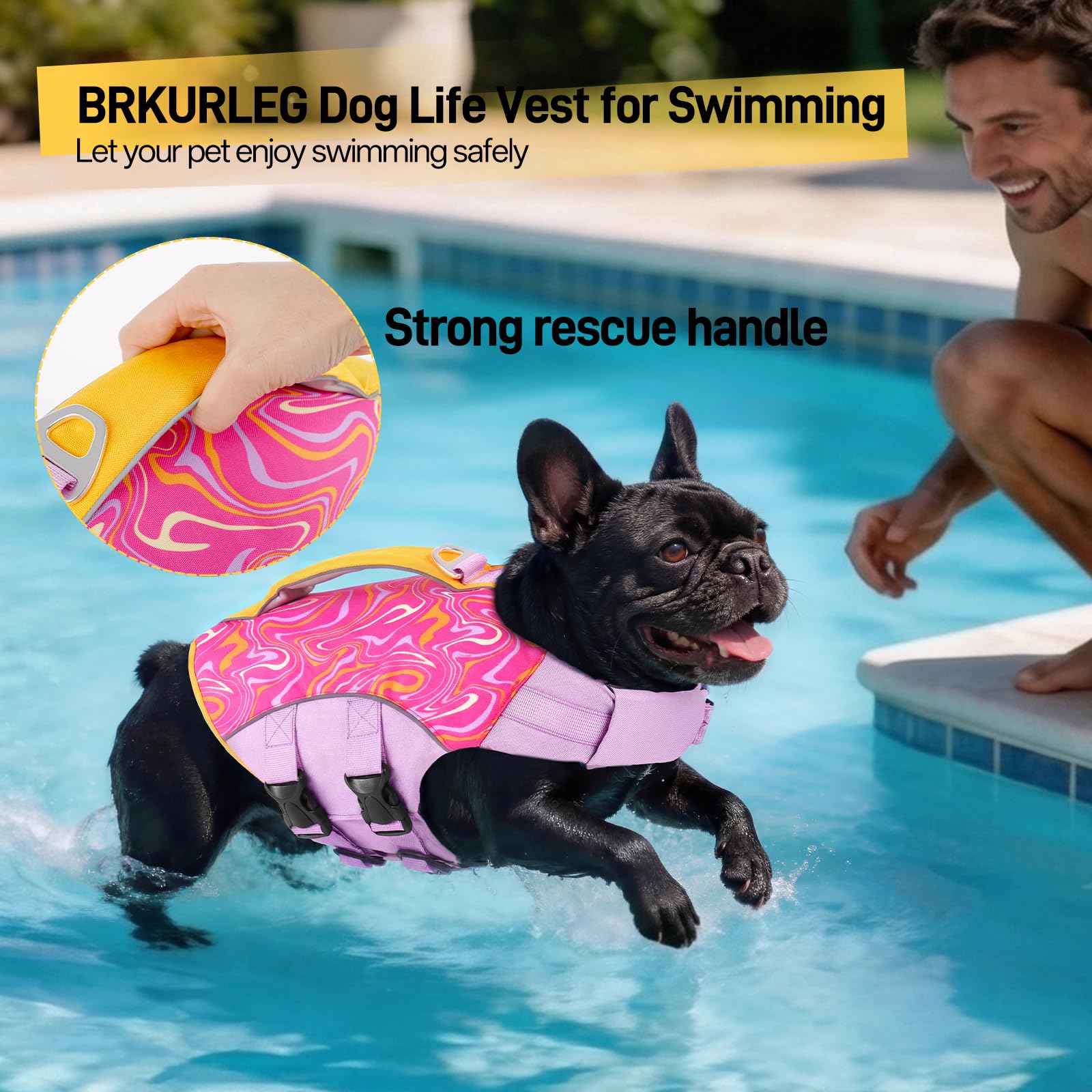 BRKURLEG Dog Life Jacket, High Buoyancy Dog Life Vest for Swimming Boating, Adjustable Reflective Pet Flotation Vest with Rescue Handle, Small Medium Large Dogs Lifesaver for Pool Beach, Purple XS