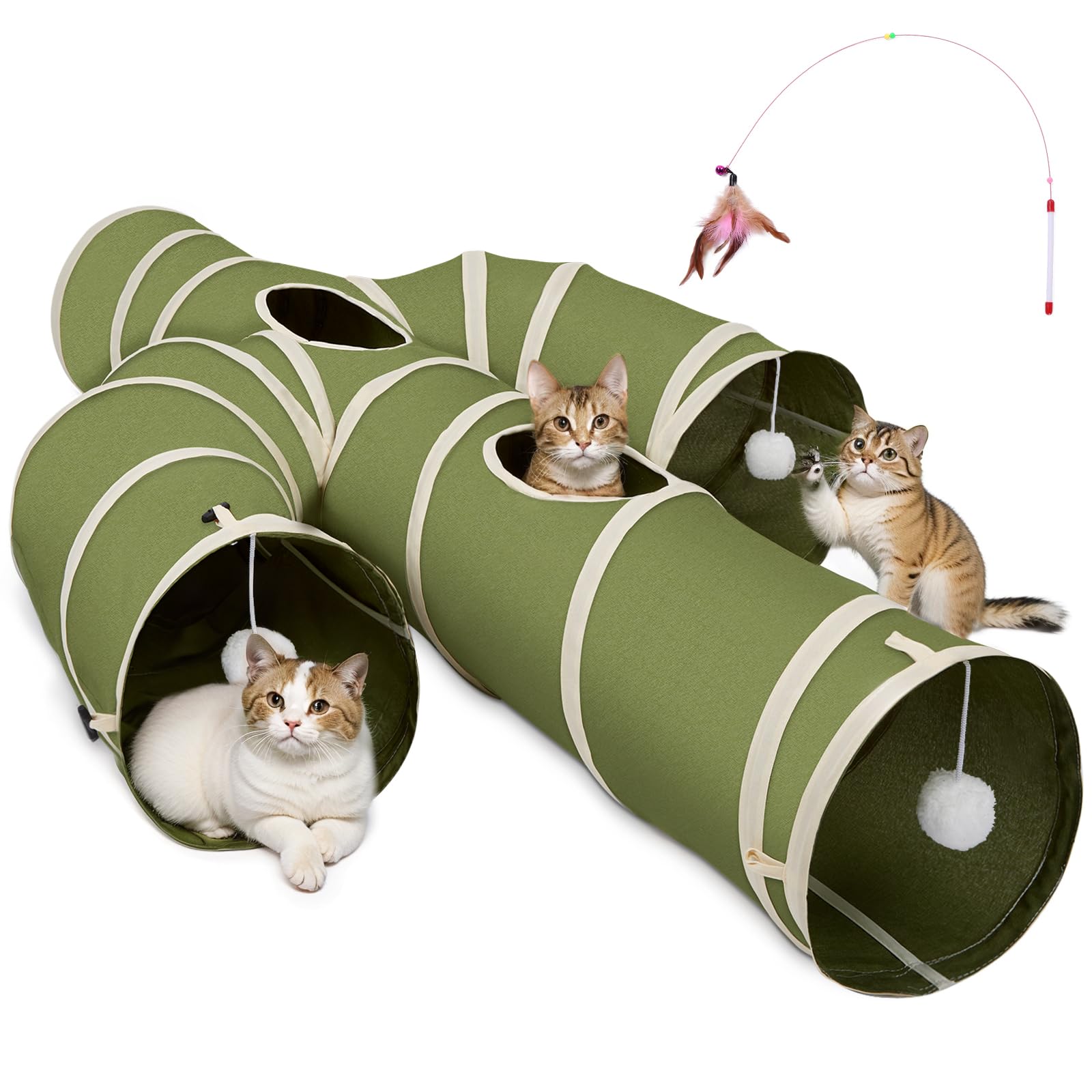 Ownpets Cactus Cat Tunnel 12" with Peek Holes for Indoor Large Cat, Green