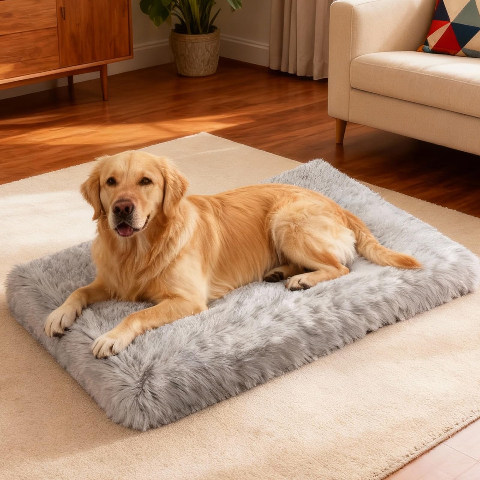 Orthopedic Memory Foam Dog Bed Large Size Crate Pad 41 x 27 Inch Gray