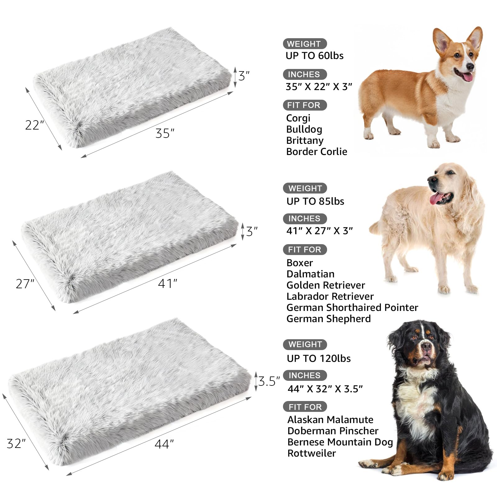 Orthopedic Memory Foam Dog Bed Large Size Crate Pad 41 x 27 Inch Gray