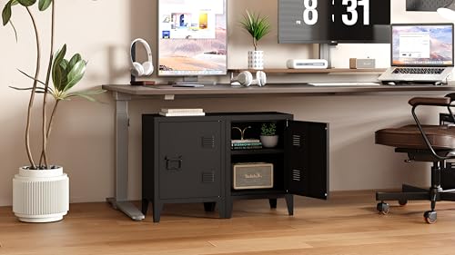Metal Locker Nightstand with Doors and Shelves