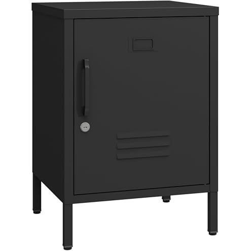 Metal Locker Nightstand with Doors and Shelves