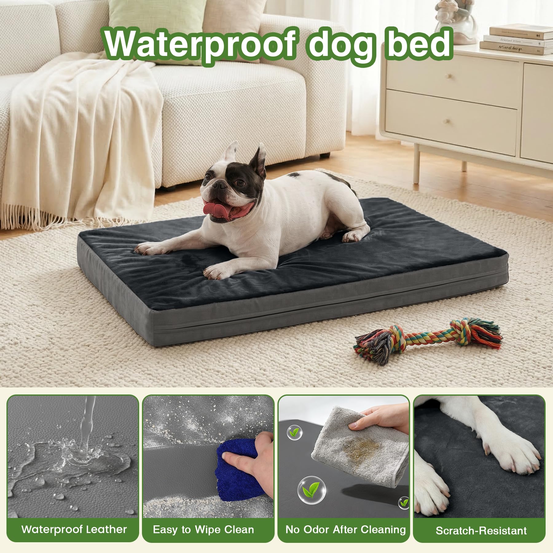 Waterproof Small Dog Bed Crate Pad 24", Washable Orthopedic Puppy Cat Mat