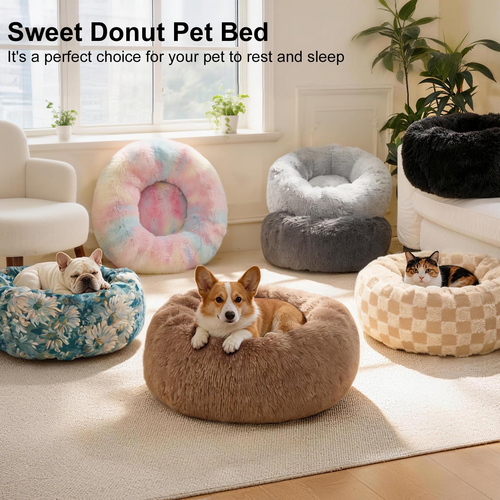 Donut Dog Bed for Medium Dogs Calming Round Washable Medium Sized Dog Bed