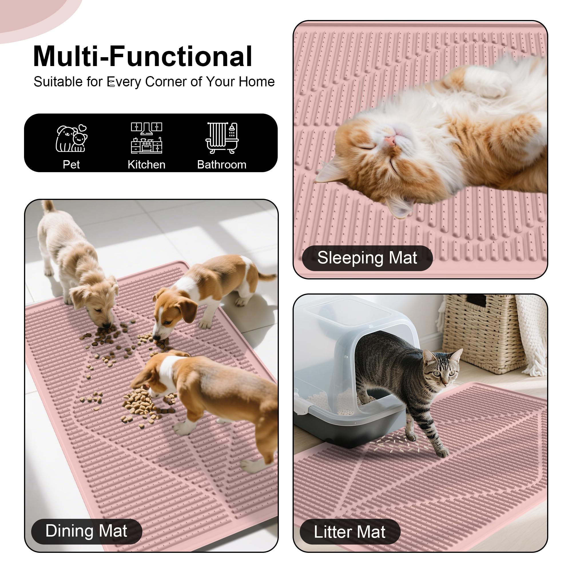 Mofason Silicone Cat Litter Mat XXL - Pink Extra Large Cat Litter Box mat