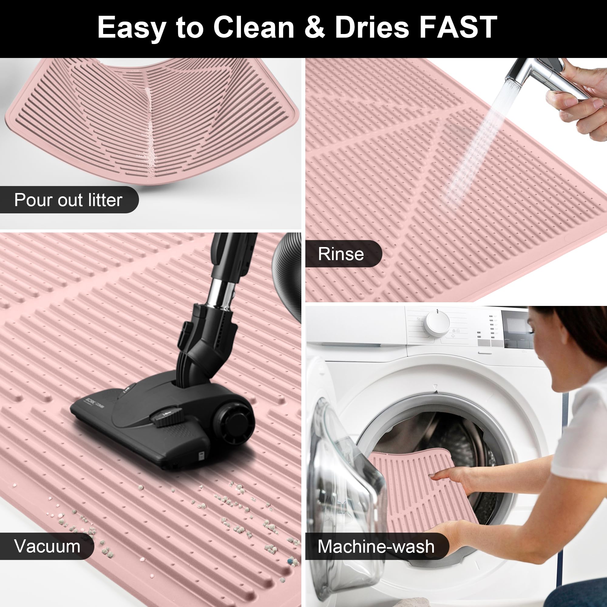 Mofason Silicone Cat Litter Mat XXL - Pink Extra Large Cat Litter Box mat